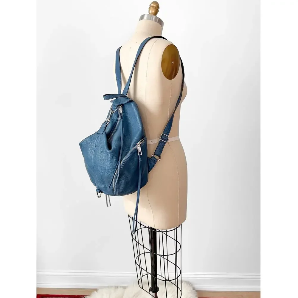 Rebecca Minkoff Julian Backpack Purse in Blue Pebbled Leather - Picture 3 of 12